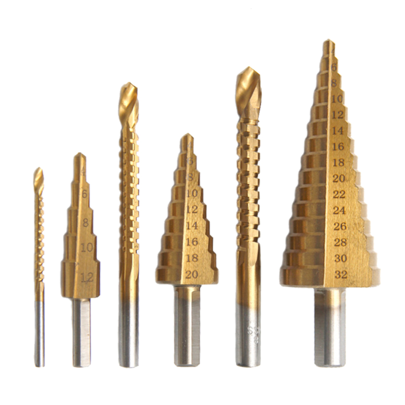 Set Mit 6 Hss-stufenbohrern Zum Bohren Von Aluminium, Eisen, Metall, Edelstahl Und Holz, Multifunktional (spiralnut)