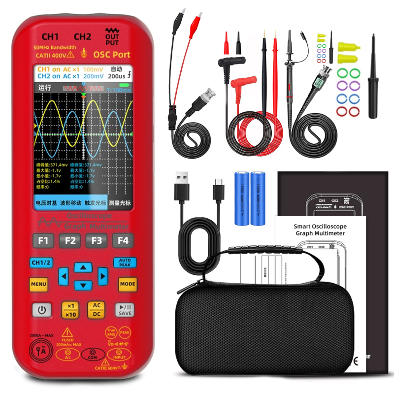 Bside O9 Tragbares Digitalmultimeter Mit Oszilloskop Und 4-in-1-signalgenerator, Zweikanal-grafikdisplay (50 Mhz X 2, 250 Ms/s)