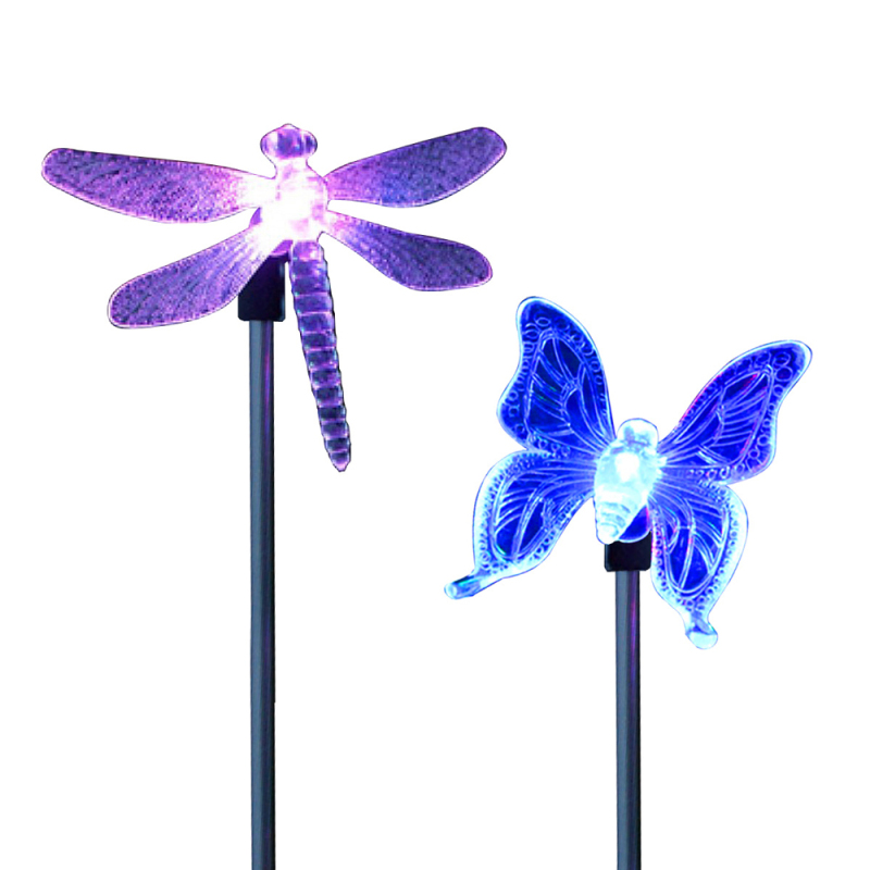 Solarbetriebene Led-gartenleuchten In Form Eines Schmetterlings Und Einer Libelle, 2 Stück, Farbwechselnd