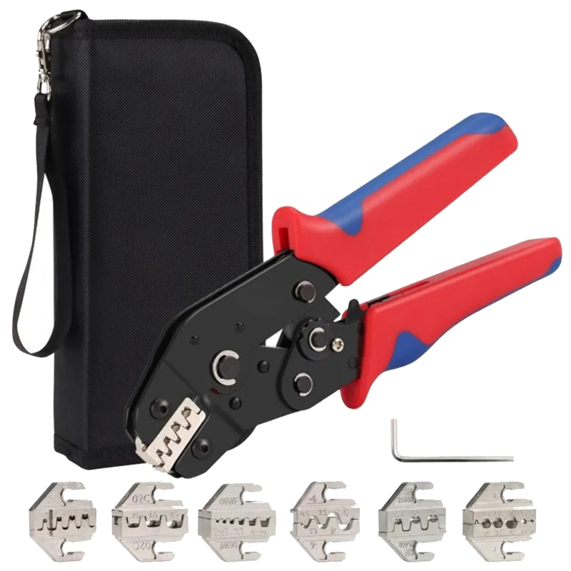 Crimpzangen-set, Ratschenzange, 6 Austauschbare Matrizen, Einstellbarer Crimpbereich (multifunktional)