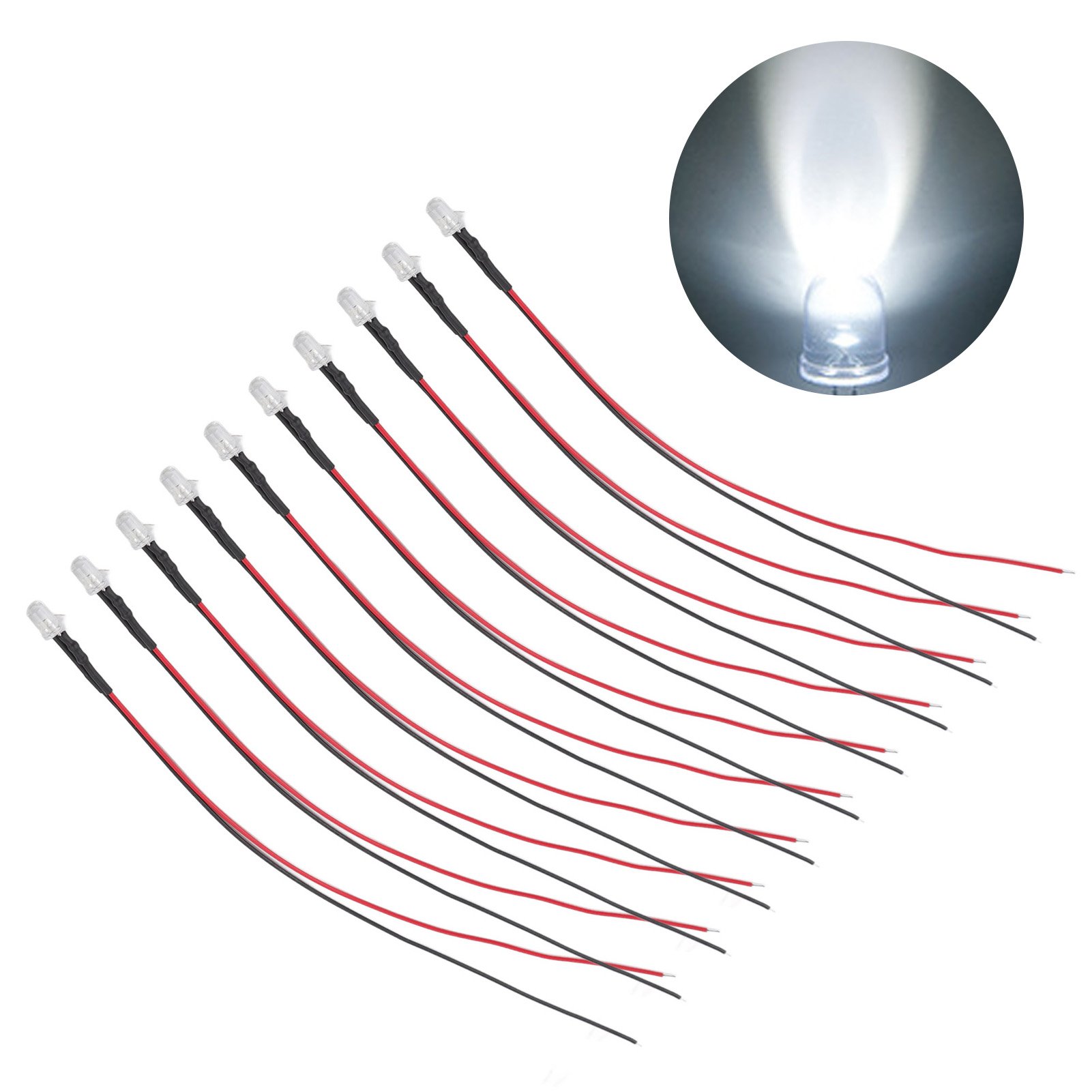 Lot De 10 Diodes Électroluminescentes (del) De 5 Mm Précâblées, Led Blanches 5-12 V Pour La Décoration