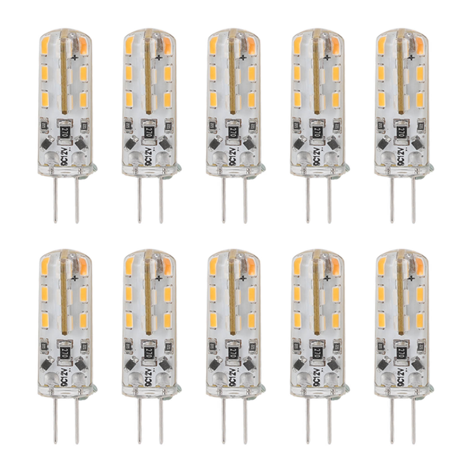 Lot De 10 Ampoules Led G4 1,5 W Dc12v Blanc Chaud 3000 K 110 Lm À Deux Broches Pour Éclairage De Placards Et De Cours.