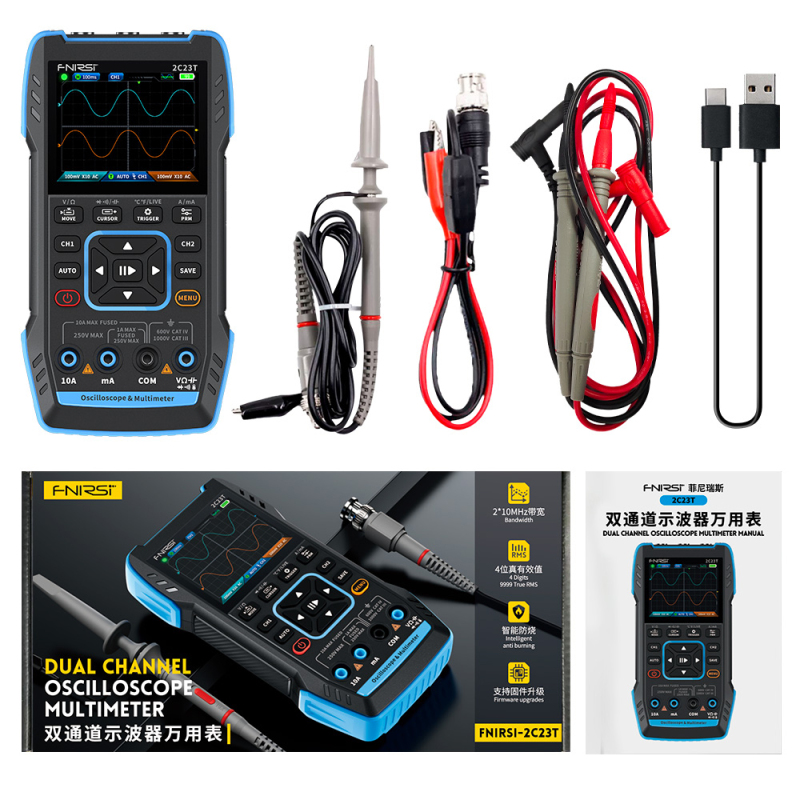 3-in-1-generator-multimeter-oszilloskop, 2,8-zoll-ips-bildschirm, 10 Mhz Bandbreite, 50 Msa/s Abtastrate, Wellenformaufzeichnung