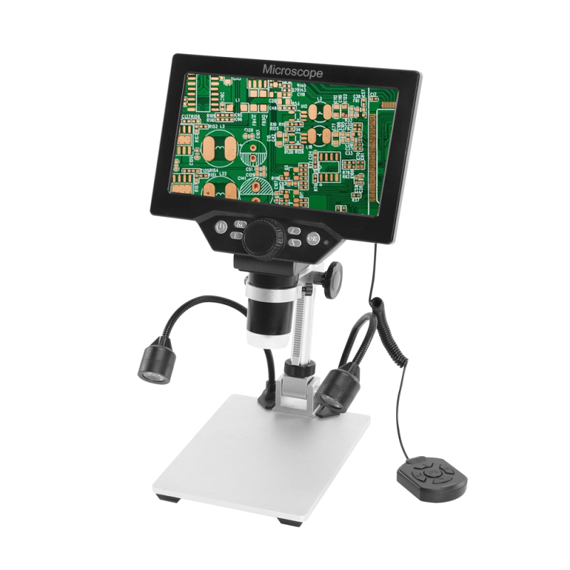 Digitales Mikroskop B1200, Großer 7-zoll-farbbildschirm, Lcd Mit Breiter Basis, 12 Mp, Stufenlose 1-1200-fache Vergrößerung, Mit Metallstativ Und Zwei Zusatzlampen.
