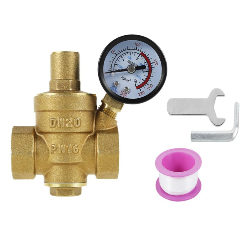 Plawee 3/4 Dn20 Verstellbarer Messing-wasserdruckminderer Mit Manometer