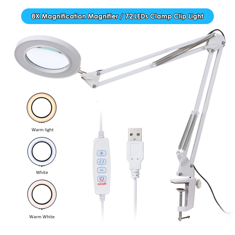 Vergrößerungsglas Mit Aufsteckbarer Led-lampe, 8-fache Vergrößerung, 10 Einstellbare Helligkeitsstufen, 3 Farben, Klappbarer Ständer, Drehbarer Beleuchtungswinkel (für Druck- Und Graviermaschinen)