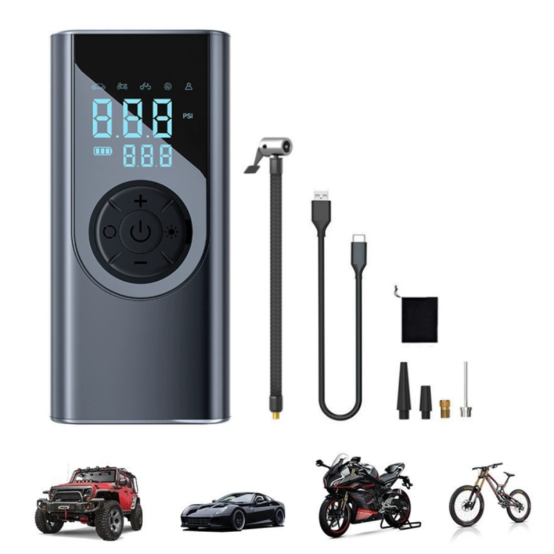 Kabellose Luftpumpe Zum Aufpumpen Von Auto- Und Motorradreifen, Tragbarer Kompressor Mit 6000 Mah Und 90 W Leistung.