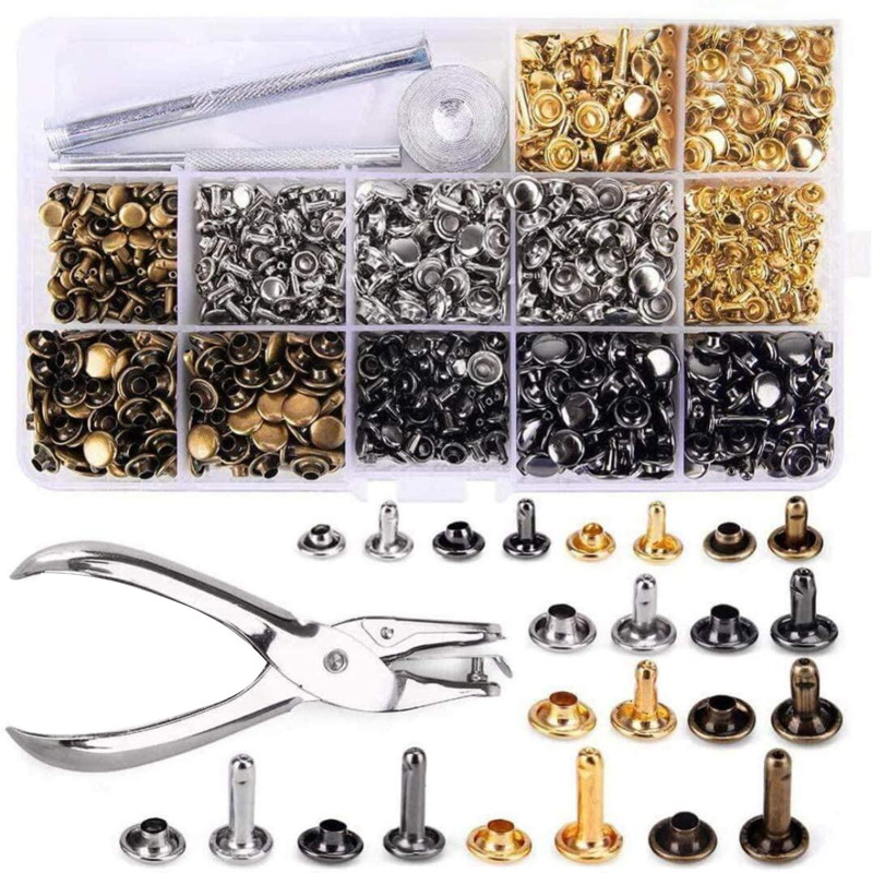 480 Sets Doppelköpfiger Ledernieten, 3 Größen, 4 Farben, Mit 4 Befestigungswerkzeugen Für Leder-diy.