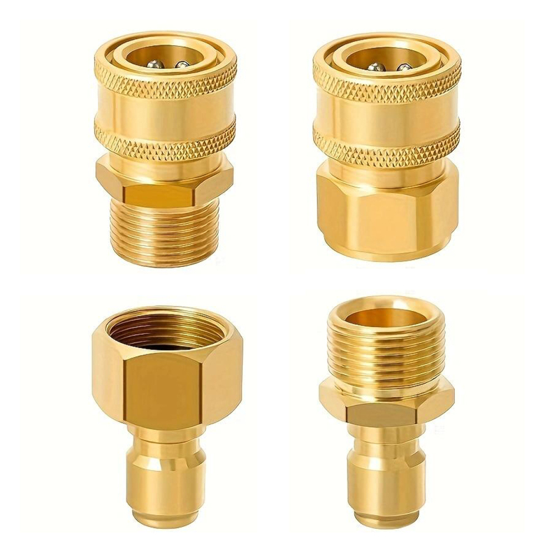 Schnellkupplungsset Für Hochdruckreiniger, 4 Schnellkupplungen M22 15 Mm Auf 3/8 Zoll, Messingadapter Für Hochdruckreiniger, Schlauch Und Pumpe.