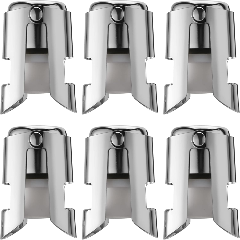 Set Mit 6 Edelstahlverschlüssen Für Champagner- Und Weinflaschen, Ideal Für Hausbars.