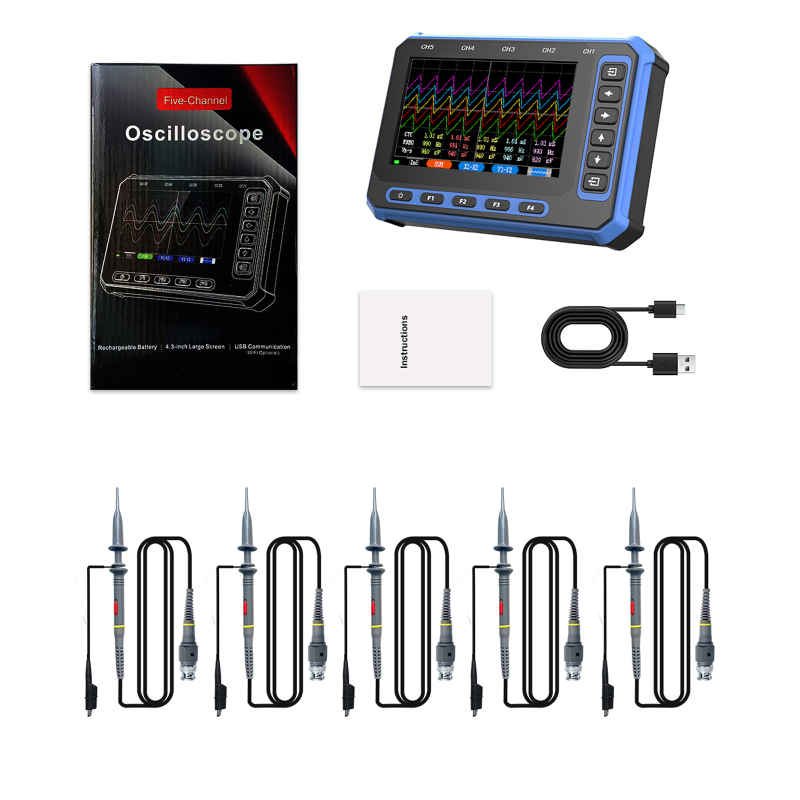 Tragbares 5-kanal-wlan-digitaloszilloskop, 1 Mhz Bandbreite, 3 Msa/s Abtastrate, Drahtlose Überwachung, 4,3-zoll-ips-bildschirm, Eingebauter Akku