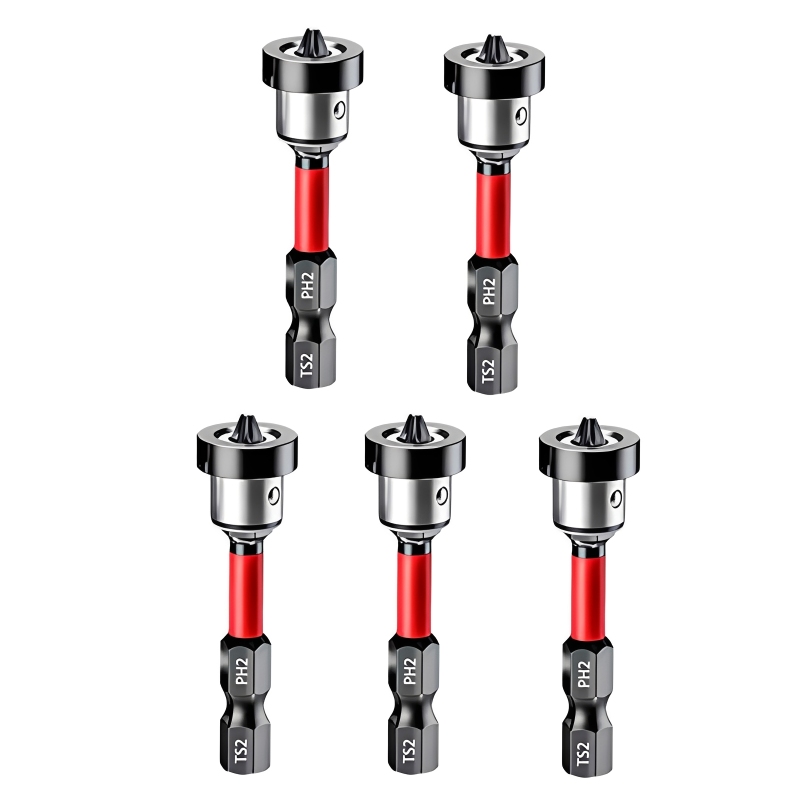 Packung Mit 5 Ph2 Magnetschraubendreherbits Für Gipskarton, 6,35 Mm (1/4") Sechskantschaft, 50 Mm Positionierbohrer Für Gipskarton, Holz Und Gips.