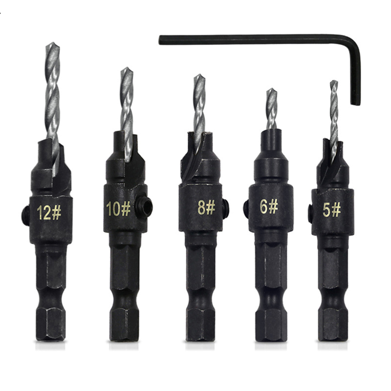Set Mit 5 Hss-senkbohrern Und 1 Innensechskantschlüssel Für Holzbearbeitung Und Tischlerei