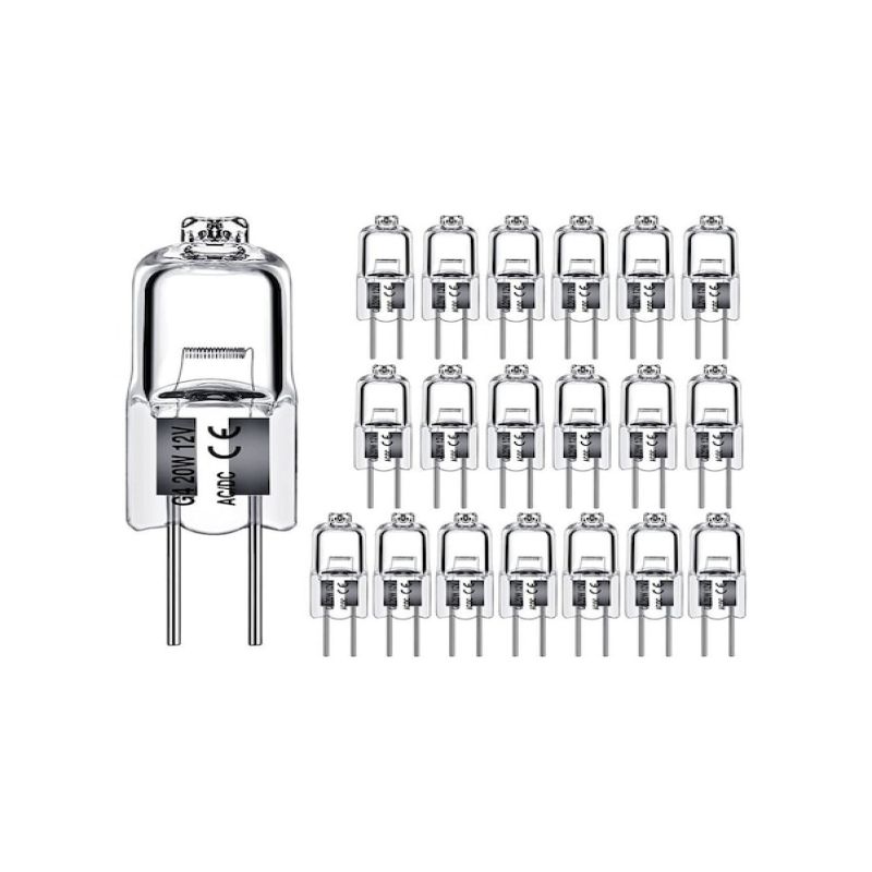 20er-packung G4-halogenlampen, 20w 12v-halogenlampen, 2-pin-halogenlampen, Halogenlampen Mit Sockel, Warmweiße Transparente Kapseln Für Die Heimbeleuchtung.