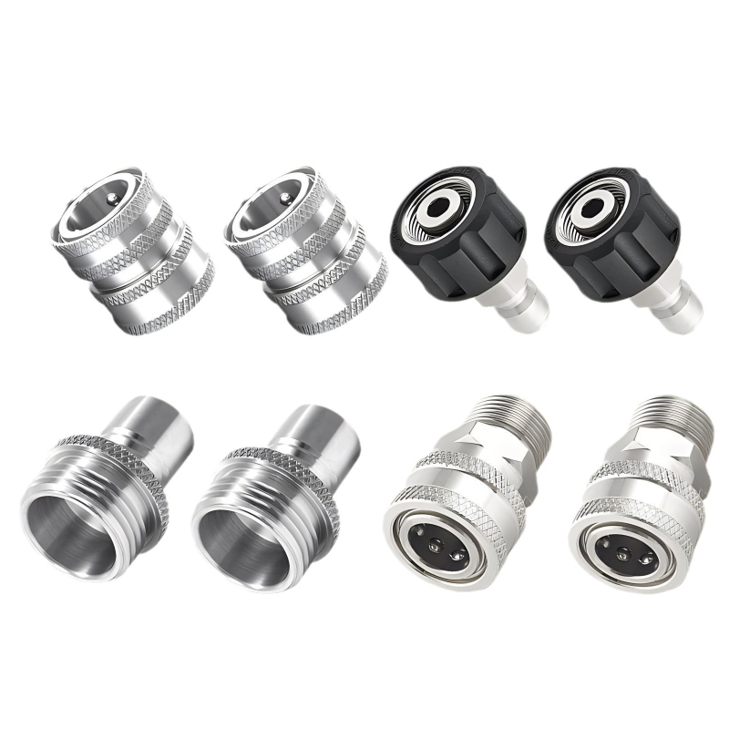 Hochdruckreiniger-adapterset, 8-teilig, Schnellkupplung Aus Edelstahl, M22-drehgelenk Auf 3/8"-schnellkupplung, 3/4"-schnellkupplung.