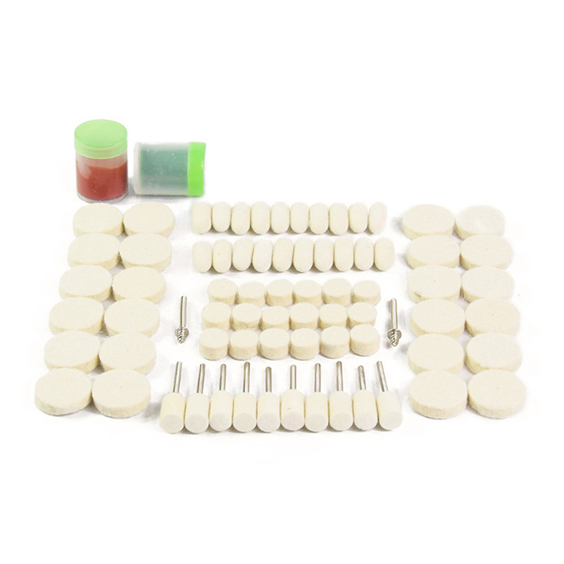 Set Mit 76 Filz- Und Wollpolierpads, Inklusive Schleifkopf, Spitze Und Dorn Sowie Weiterem Zubehör Und Werkzeugen, Die Mit Dremel Kompatibel Sind.