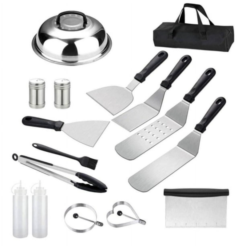 16-teiliges Grillbesteck-set Aus Edelstahl, Inklusive Pfannenwender Und Zubehör (tragetasche)