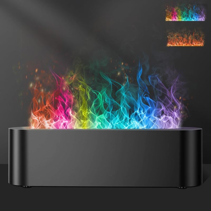 Aromatherapie-luftbefeuchter Mit Farbiger Flamme, Sieben Wechselnde Farben, Leise, Erweiterbar, Usb-anschluss, Schwarz