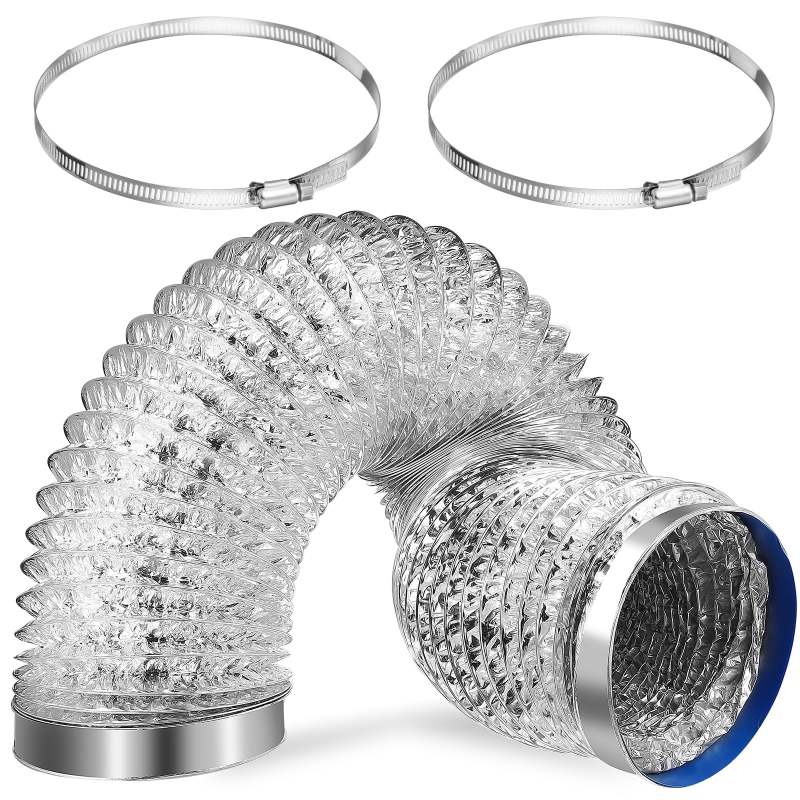 Teleskop-abluftschlauch Aus Silberfarbenem Aluminium Mit Zwei Schlauchschellen