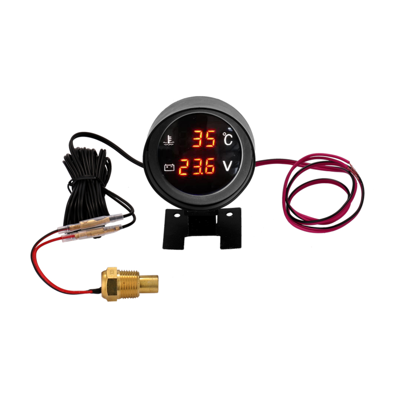 Rundes Digitales Led-wassertemperaturmessgerät Für Pkw Und Lkw, Temperatursensor, Voltmeter Und 2-in-1-multimeter (12v/24v).