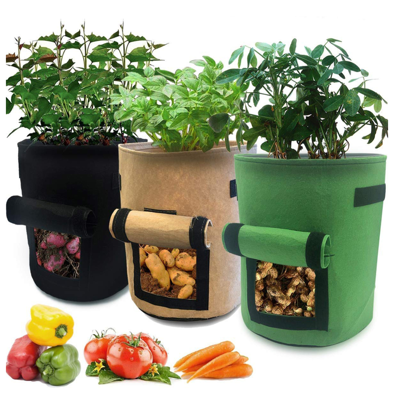 Set Mit 3 Pflanzsäcken À 15 Liter (4 Gallonen) Mit Klappe Und Tragegriffen, Atmungsaktives Vliesgewebe
