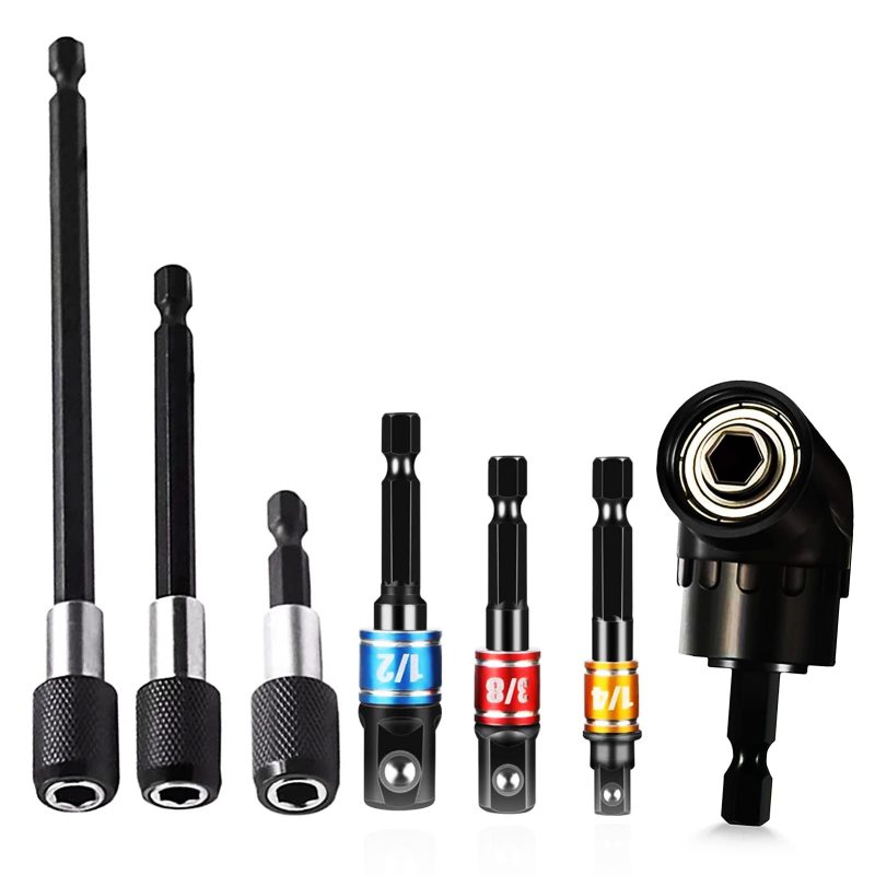7-teiliges 105°-winkelwerkzeugset, 1/4"-bohrer, 3 X 1/4"-verlängerungen, 3 X Vierkantbohrer (schwarz)