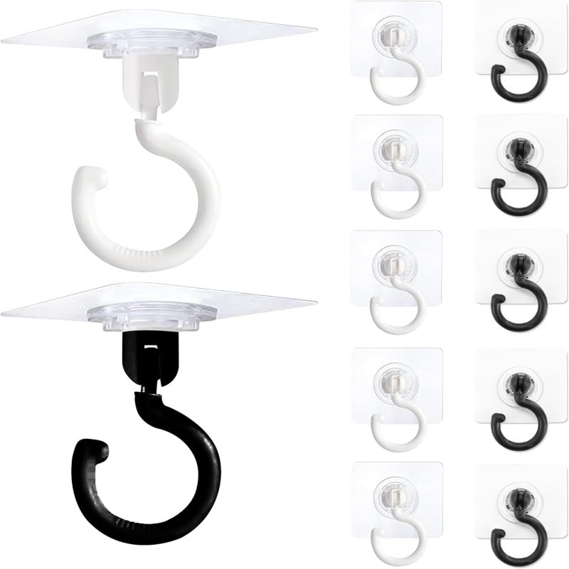 Packung Mit 12 Selbstklebenden Deckenhaken (7,6 Cm / 3 Zoll), Kein Bohren Erforderlich, Extrem Stark, 360° Drehbar, Zum Aufhängen Von Handtaschen, Pflanzen Oder Anderen Gegenständen Unter Möbeln.