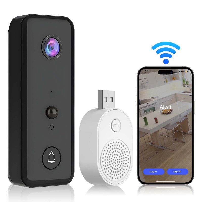 Drahtlose Video-türklingel Mit Gong, Künstlicher Intelligenz, Pir-erkennung, Ip65-wasserschutzklasse, Zwei-wege-audio, Nachtsicht, Cloud-speicher (2,4-ghz-wlan)