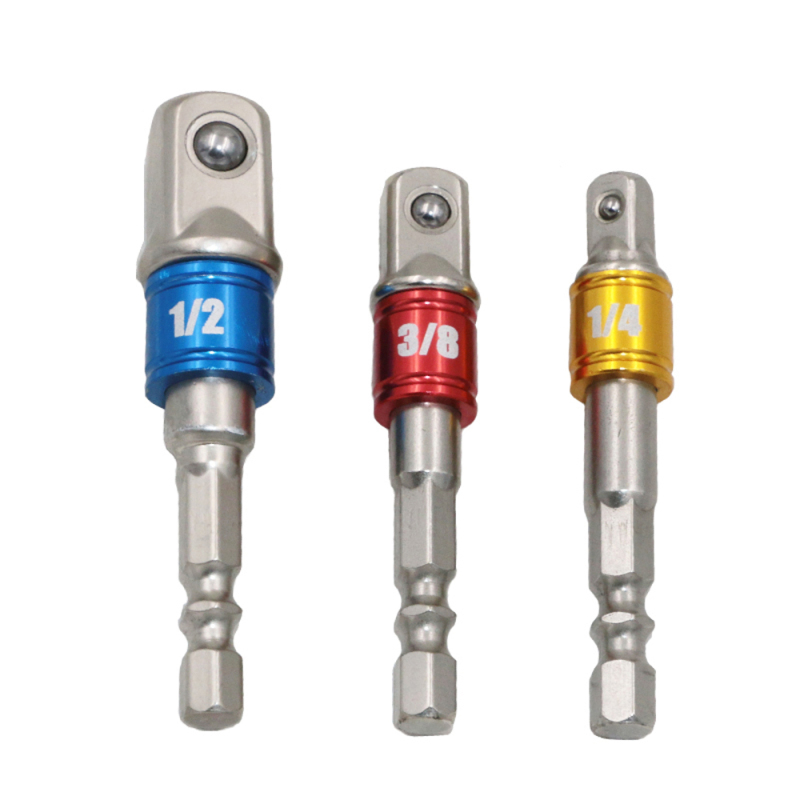 Set Aus 3 Stahl-steckschlüsseladaptern Mit Sechskantschaft, Bohrerverlängerungen, Sechskantstangen, Elektrowerkzeuge 1/4", 3/8", 1/2".
