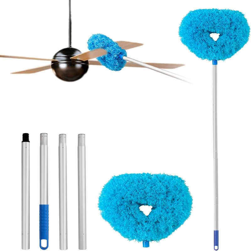 Wiederverwendbare Blaue Mikrofaser-reinigungsbürste Für Deckenventilatoren (1,4 M Lange Verbindungsstange Mit Verstellbarer Verlängerung, Abnehmbar, Geeignet Zur Reinigung Von Wänden Und Regalen)