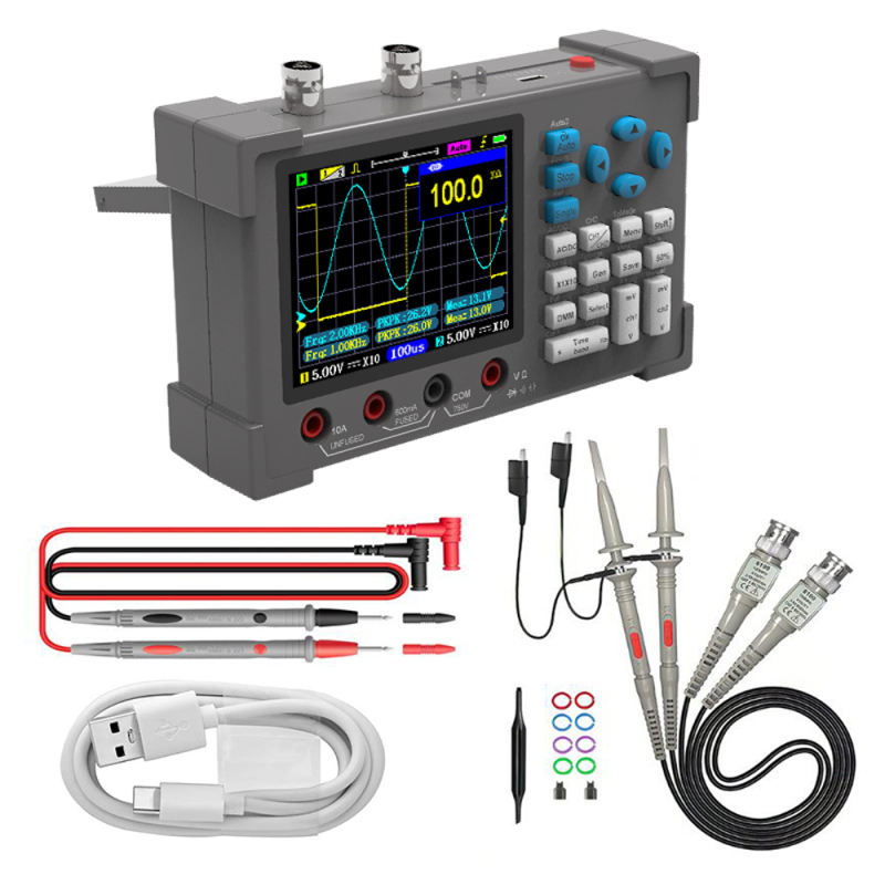 3-in-1-oszilloskop-multimeter, 3,2-zoll-ips-bildschirm, 120 Mhz Bandbreite, 250 Msa/s Abtastrate, 2 Kanäle, Wellenformspeicherung