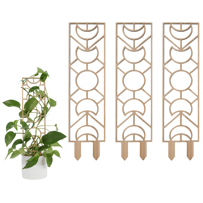 Rankhilfe Für Kletterpflanzen, 30 Cm (12 Zoll) Hohes Holzgitter Mit Wasserdichter Schicht, Mond- Und Geometrischen Mustern. 3er-pack.