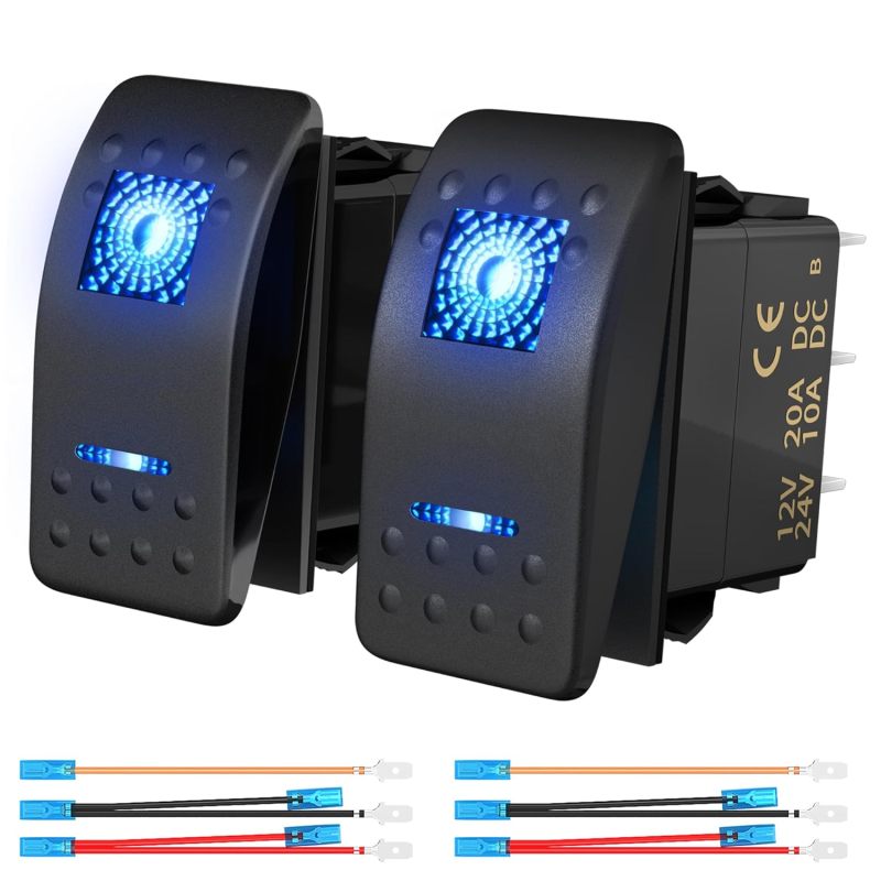 Set Aus 2 Marine-wippschaltern 12v 20a Mit Blauer Led-lichtleiste, 5 Pins Ein/aus, Für Utv, Rzr, Atv Und Auto.