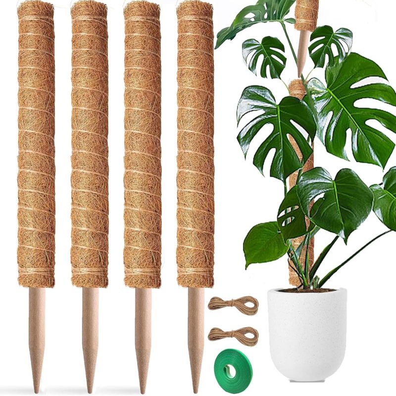 Set Mit 4 Stapelbaren 43 Cm (17 Zoll) Langen Pflanzenstützen Aus Brauner Kokosfaser Für Kletterpflanzen Im Innenbereich, Stützen Für Topfpflanzen.