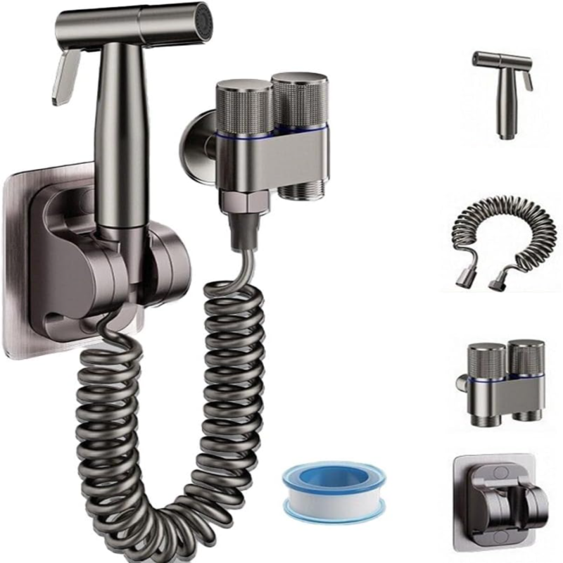 Banyo Bidet-düsenset Aus Edelstahl Sus304, Wc-handbrause Mit Zweistufiger Druckregelung, 2 M Schlauch Und G1/2-anschluss (dunkelgrau)