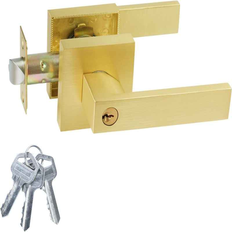 Dreiriegelschloss, Einflügeliger Türgriff Aus Holz, Aluminiumlegierung, Gold, Für Wohnung Oder Haus.