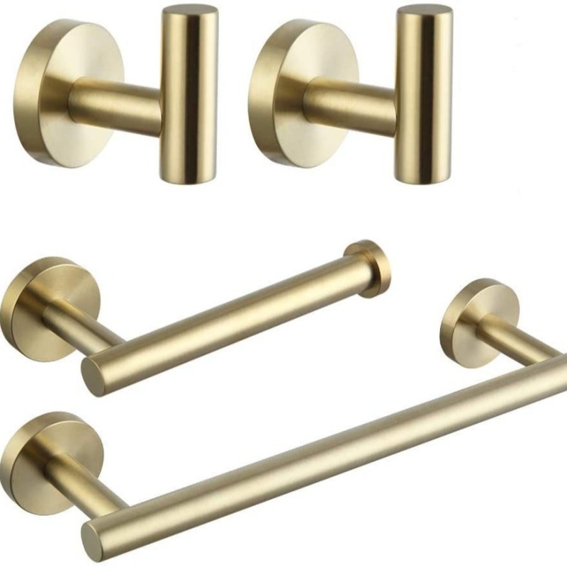 Set Mit 4 Goldfarbenen Edelstahl-badezimmerhandtuchhaltern (mit 2 Einzelhaken, 1 Toilettenpapierhalter, 1 Handtuchhalter)