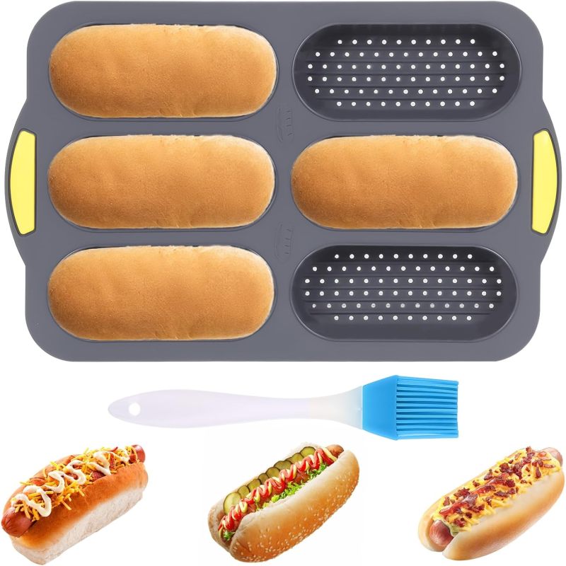Antihaft-silikonformen Backformen Mit Ölpinsel, 6-teiliges Set, Grau (hotdog-form, Baguette-form, Form Für Französisches Brot, Sandwich-form, Ofen- Und Mikrowellengeeignet)