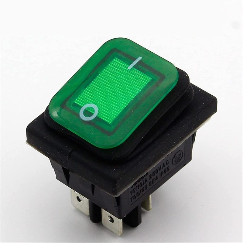 Grüner Wasserdichter Wippschalter (1 Stück), Ip55, 4 Pins, 2 Positionen, 250 V Ac, 16 A, Mit Led-anzeigeleuchte.