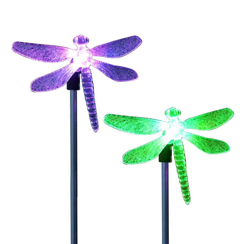 Libellenförmige Led-solar-gartenleuchte, Farbwechselnd, 2 Stück (mehrfarbig)