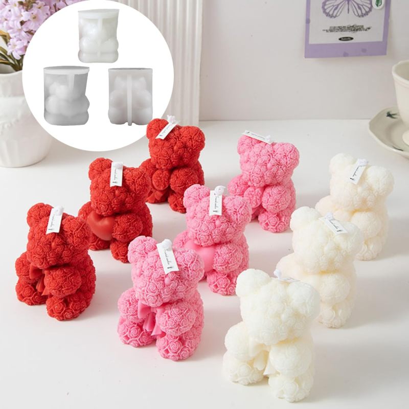 Silikonform Für Rosa Bären, Teddybär-kerzenherstellungsset, Herzmuster