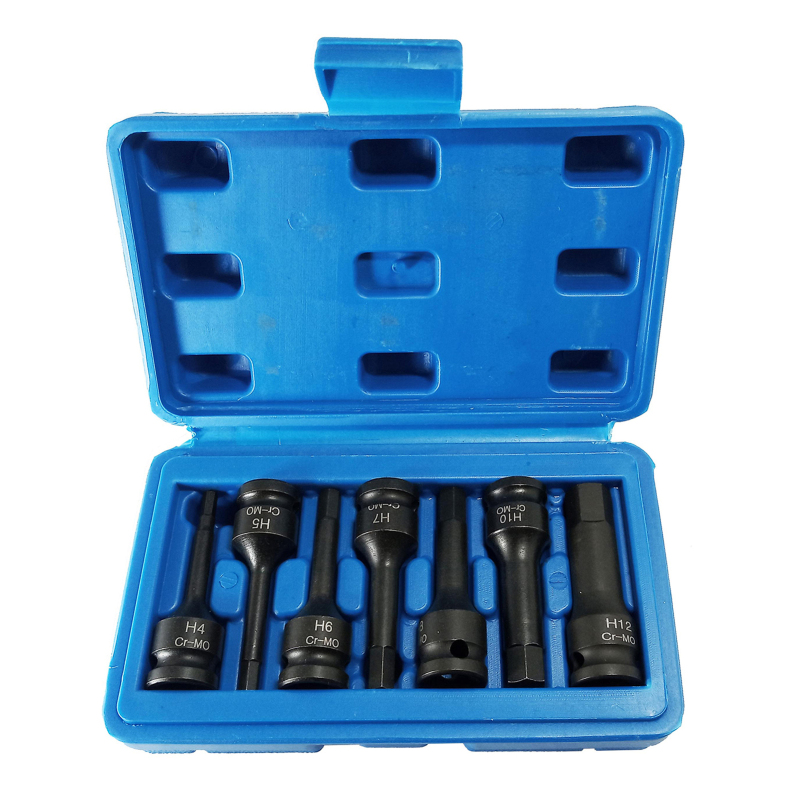 Satz Von 7 3/8"-schlagschraubnüssen Aus Chrom-molybdän-stahl, Metrische Innensechskantbits, Geriffelter Schlagschraubnüssensatz (4 Mm - 12 Mm)