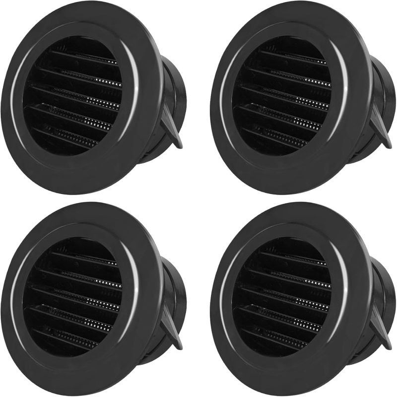 Set Aus 4 Runden 10 Cm (4 Zoll) Dachlüftern Aus Schwarzem Abs Mit Abnehmbarem Gitter, Regendicht (45°), Für Haus, Garage Oder Büro.