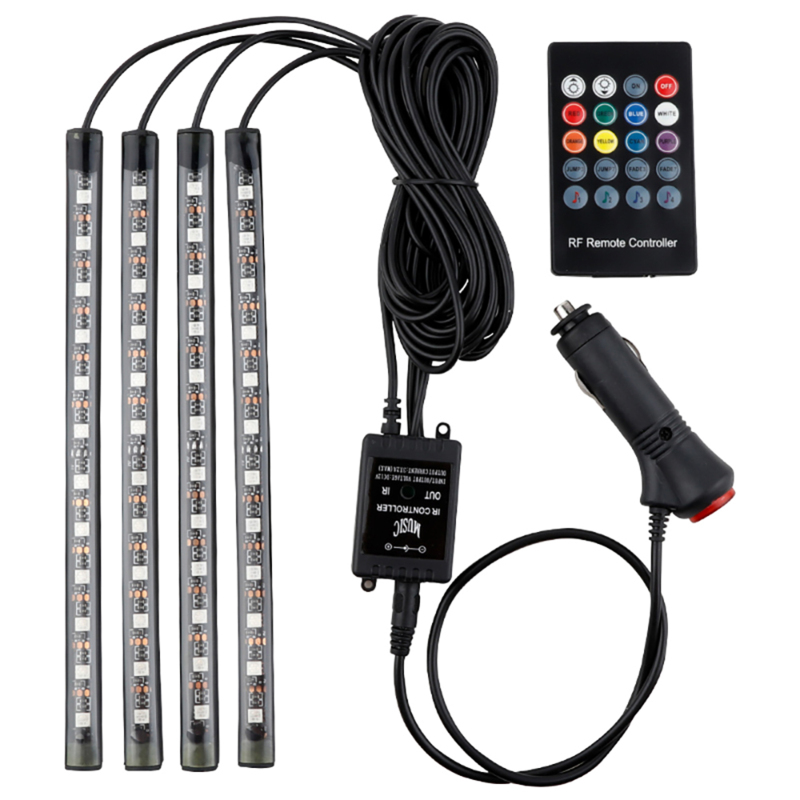 Led-streifen Für Autos, Mehrfarbiges Led-innenbeleuchtungsset (4-teilig, 36 Leds Dc 12v) Mit Musikfunktion, Drahtloser Fernbedienung Und Soundaktivierungsfunktion.