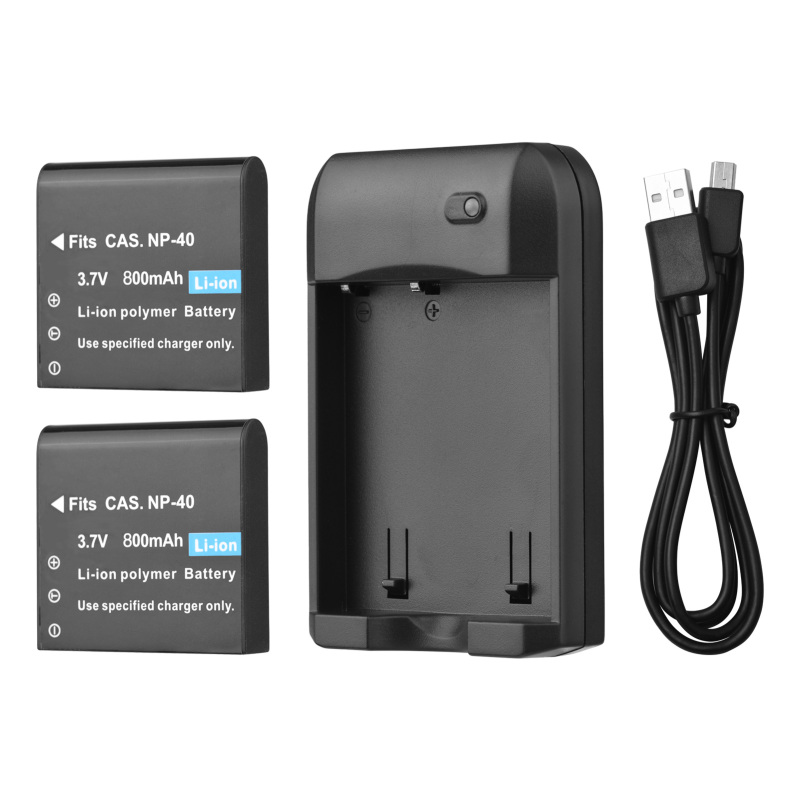 Np-40 Akkuladegerät Mit Led-anzeige + 2 Np-40 3,7v 800mah Akkus Mit Usb-ladekabel