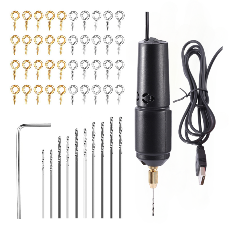 Harzbohrset, Mini-elektrobohrmaschine, 10 Bohrer, 100 Ösenschrauben (schwarz)