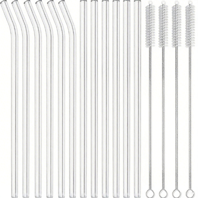 Set Mit 16 Wiederverwendbaren Glasstrohhalmen
