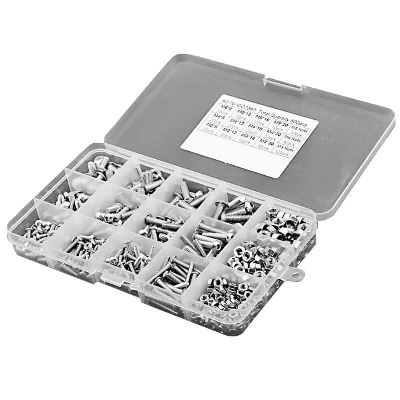 Set Mit 500 Schrauben Und Muttern Aus Edelstahl 304, Drei Größen: M3/m4/m5 Schrauben Mit Passenden Muttern, Innensechskantschrauben, Alles Ordentlich Verpackt In Einer Aufbewahrungsbox.