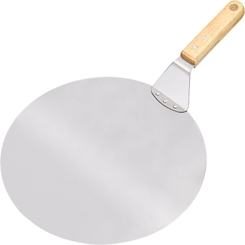 30 Cm Lange Pizzaschaufel Aus Edelstahl, 25 Cm Langer Tortenwender, Große Runde Pizzaschaufel Mit Holzgriff, Professioneller Tortenheber