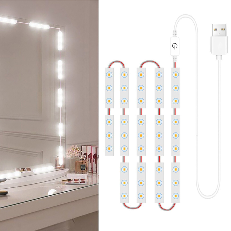 Set Mit 14 Led-schminkspiegelleuchten, Dimmbare Touch-beleuchtung, Mit Usb-kabel Und Led-streifen Für Badezimmerspiegel.